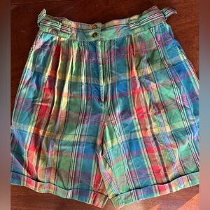 Vintage Bryn Connelly Plaid Shorts Womens M 28” Waist High Waist Preppy 90s